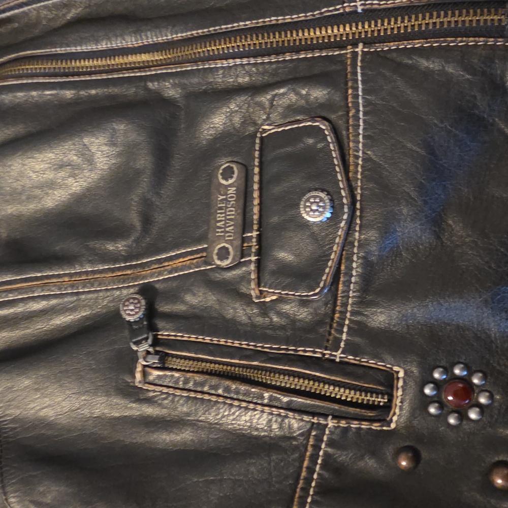 Harley-Davidson Black Leather Jacket with Brown Stitching - Picture 8 of 11